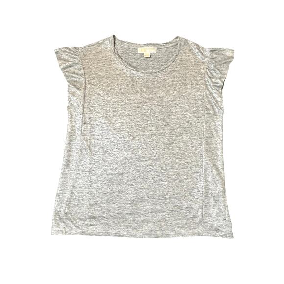 Michael Kors Linen Top SIze M Gray Iridescent Silver Knit Loose Fit Ruffled - Picture 4 of 8